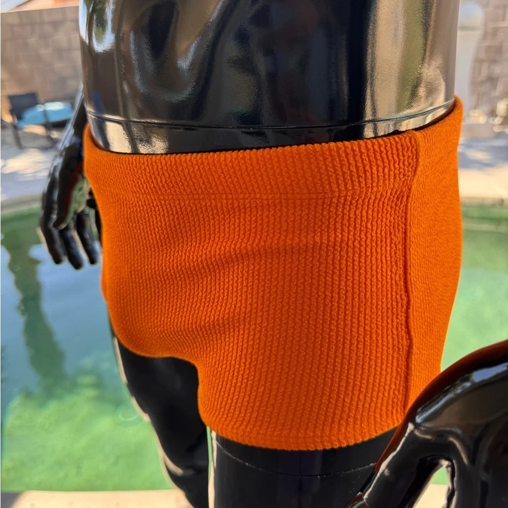Vibrant Orange Square Cut Swim Trunks - Picture 3 of 8